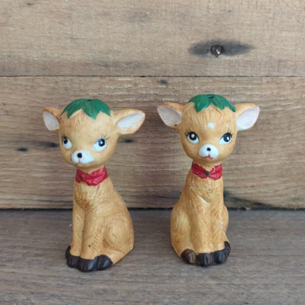 Vintage Christmas Holiday Baby Fawn Deer Salt and Pepper Shakers by JSNY Kitschy